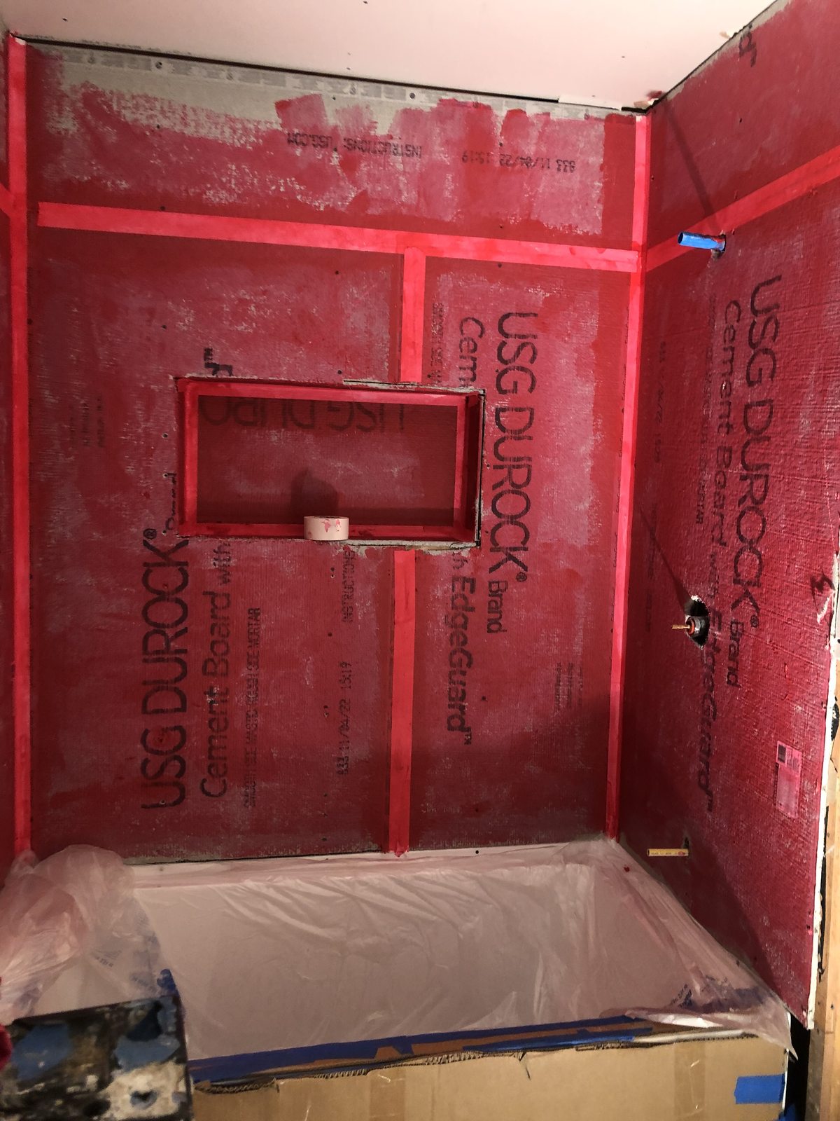 Waterproof cement board shower rough-in