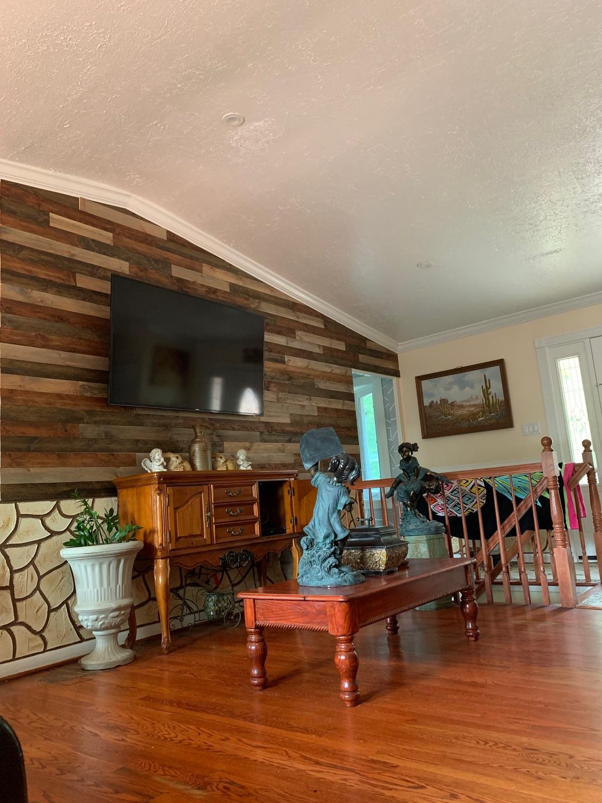 Interior wood plank accent wall